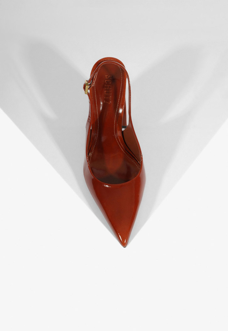 Scarpin Slingback Rhonda Couro Marrom