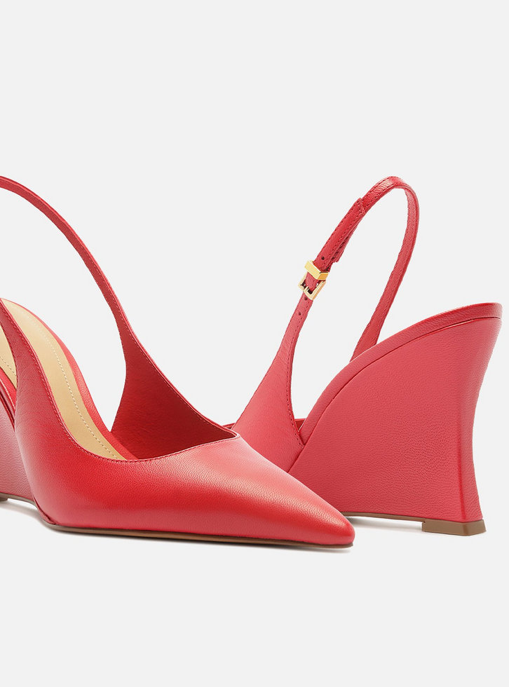 Scarpin Vermelho Couro Salto Alto Anabela Slingback