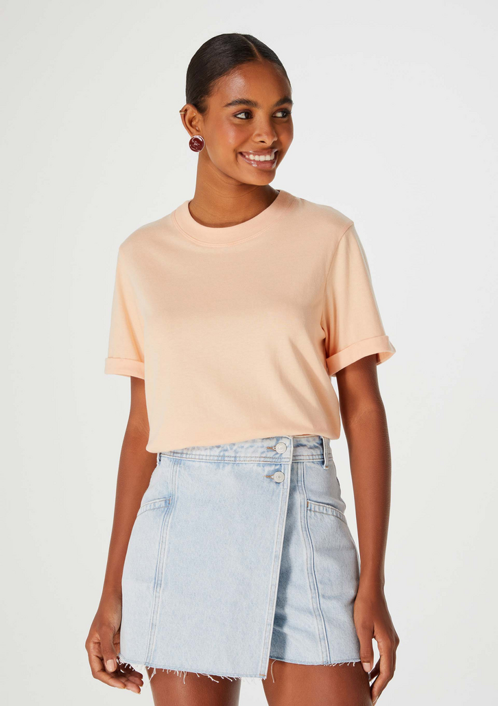 Blusa Laranja Hering Feminina Manga Curta Básicos do Brasil