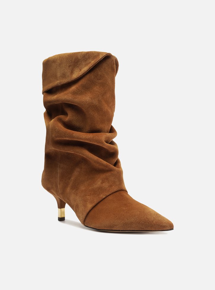 Bota Marrom Suede Cano Médio Salto Fino Slouch