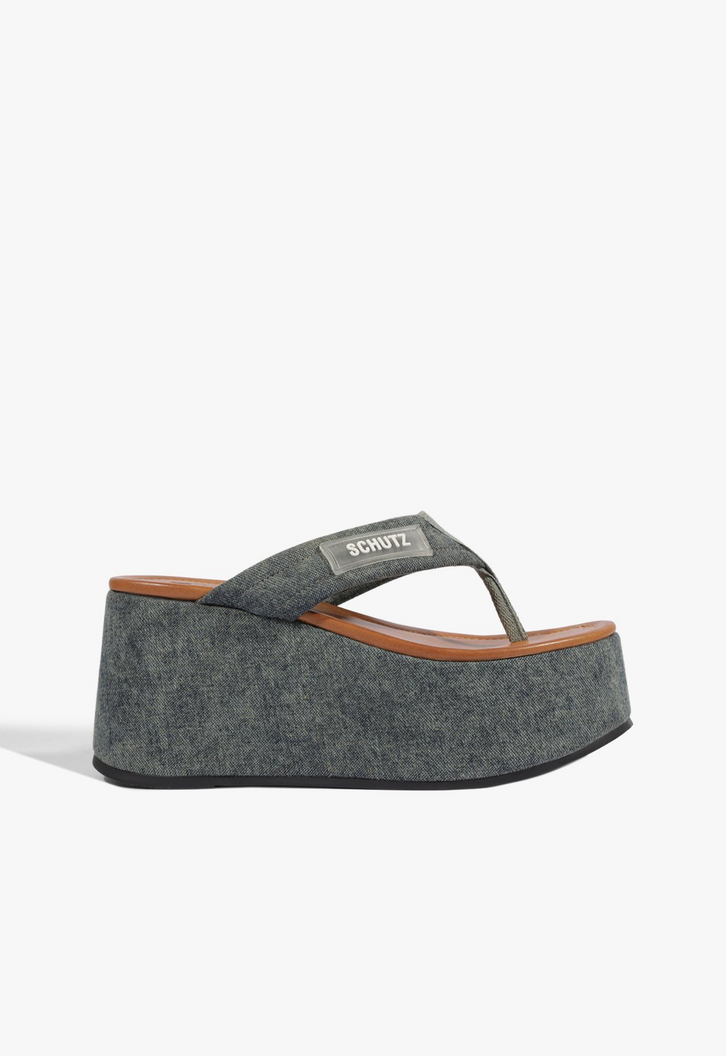 Sandália Schutz Plataforma Bico Redondo Denim