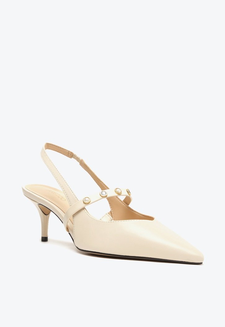 Scarpin Off-white Arezzo Couro Salto Fino Slingback Aplicação