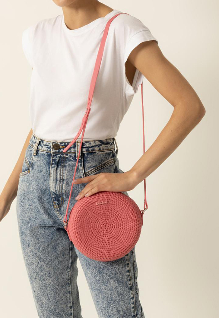 Crossbody Rosa Anacapri Redonda Veneza Texturizada Média