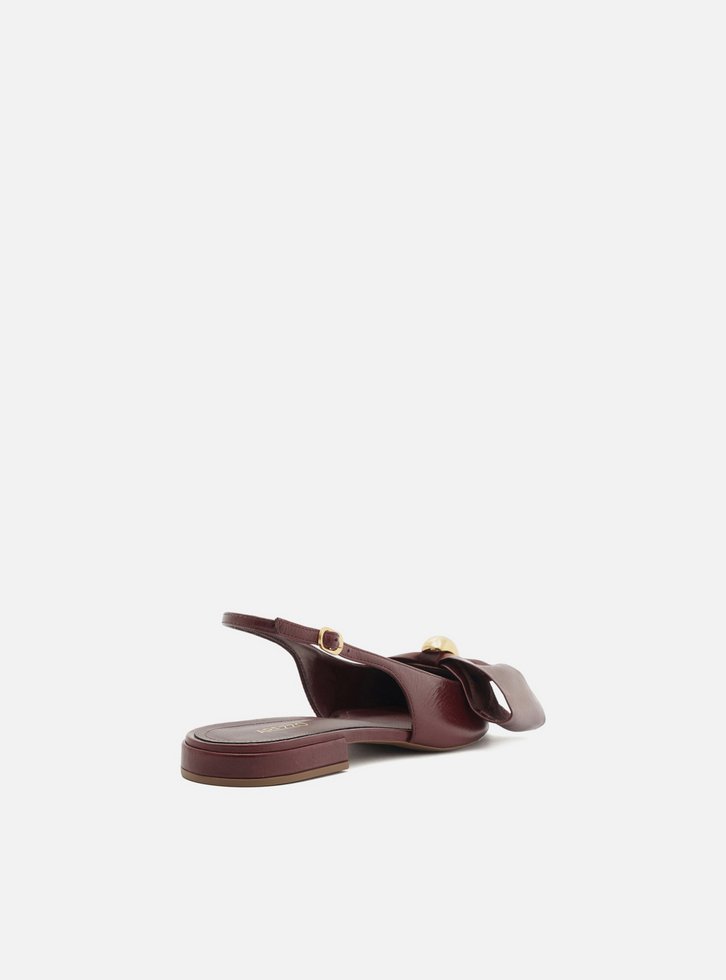 Sapatilha Vermelha Couro Slingback Laço Metal