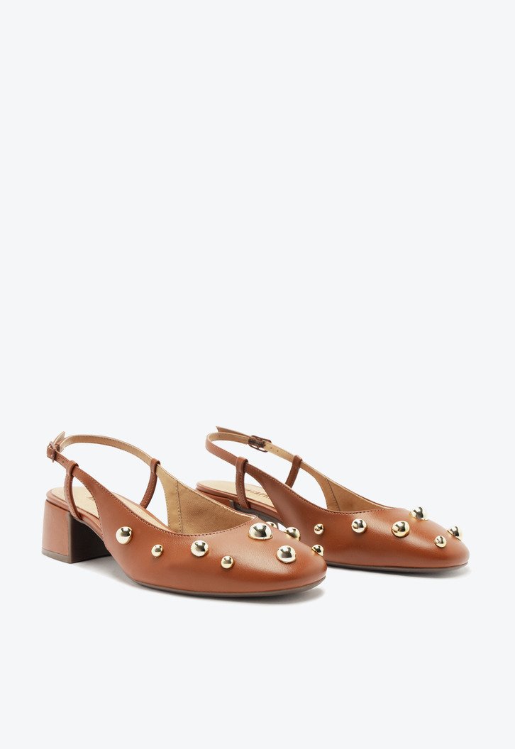 Sapatilha Marrom Anacapri Slingback Maxi Tachas Salto Bloco | ZZ MALL