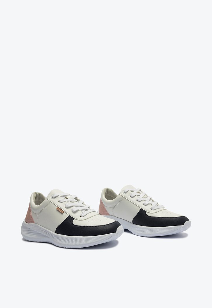Tênis de Amarrar Branco Sporty Recortes Azul Marinho