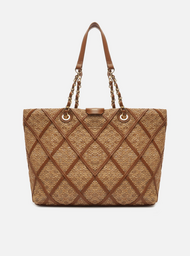 Bolsa Shopping Marrom Grande Palha Sextavada