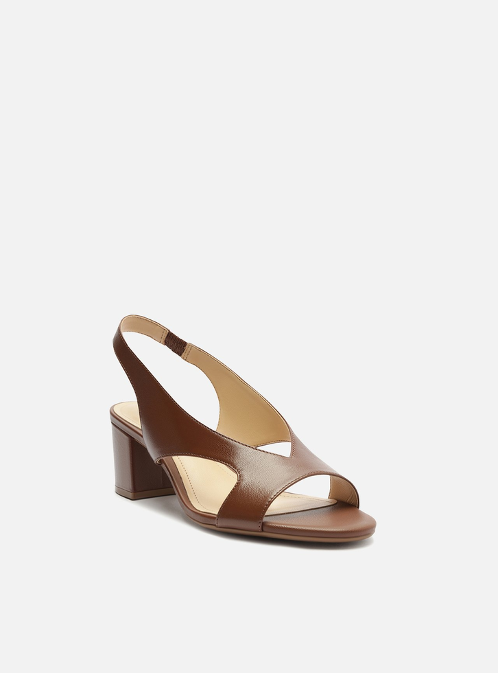 Sandália Marrom Arezzo Couro Salto Médio Slingback