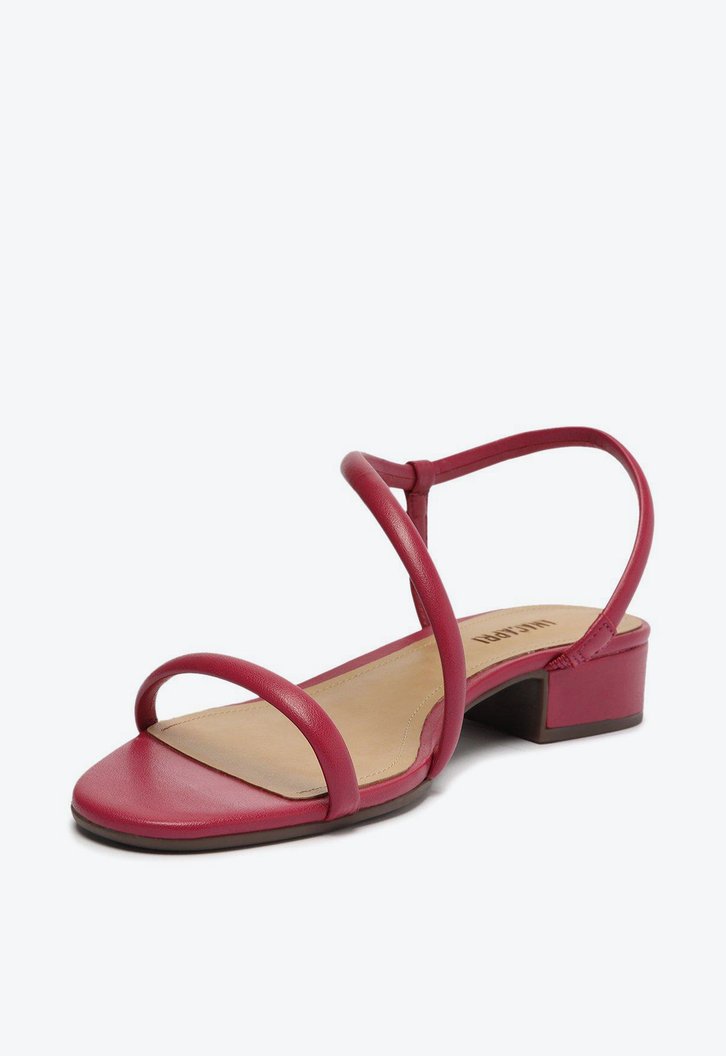 Sandália Salto Bloco Rosa Tiras Assimétricas