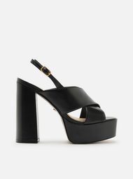 Sandália Meia Pata Preta Arezzo Couro Slingback