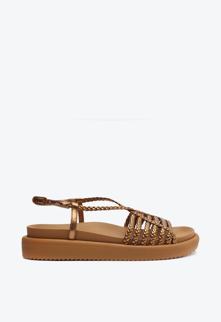 Sandália Papete Tiras De Trança Bronze