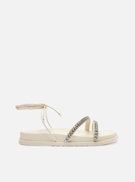 Sandália Papete Off-white Arezzo Amarração Pedraria