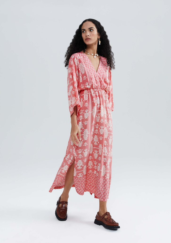 Vestido Vermelho Hering Midi Estampado Em Viscolinho