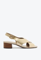 Sandália Dourada Anacapri Salto Bloco Tiras Cruzadas