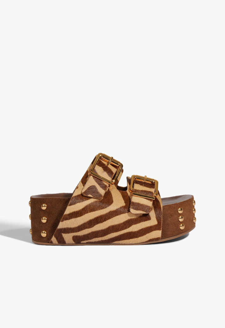 Sandália Plataforma Couro Animal Print