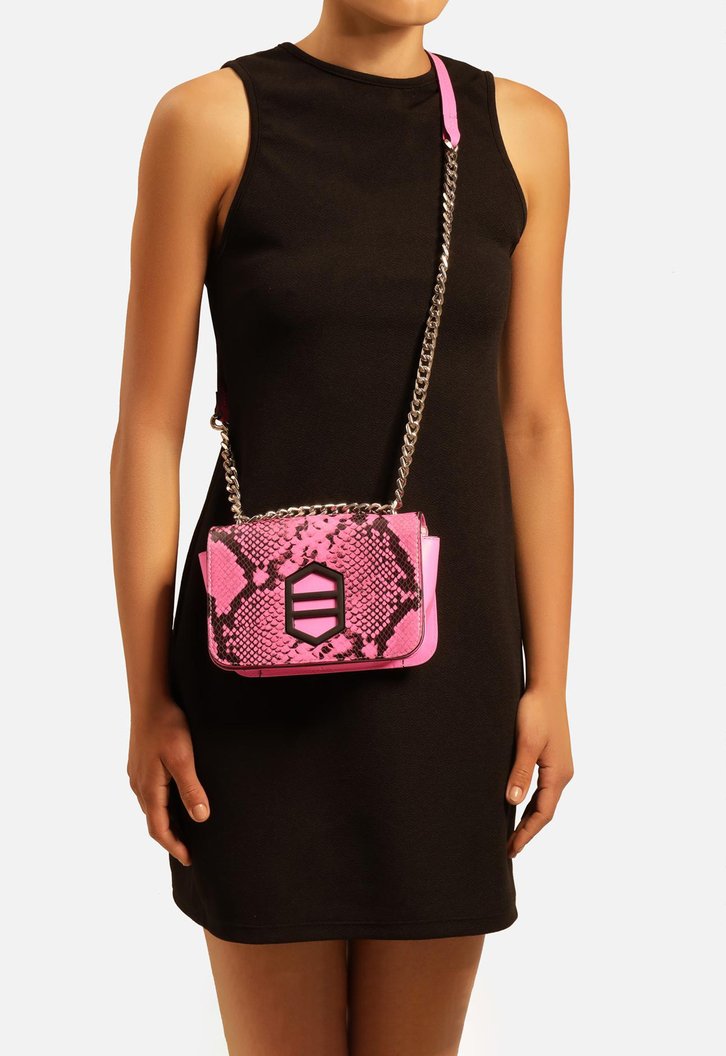 Bolsa Tiracolo Rosa Arezzo Couro Snake Karen Pequena