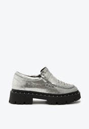 Sapato Mocassim Prata Schutz Tratorado Couro Tachas