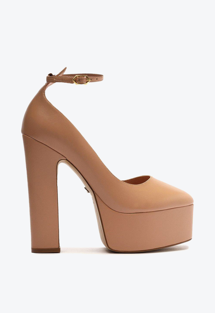 Scarpin Meia Pata Bloco Nude Arezzo Couro