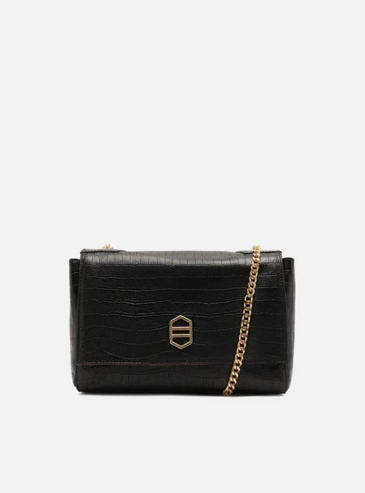 Bolsa Tiracolo Preta Arezzo Couro Croco Média Reversível