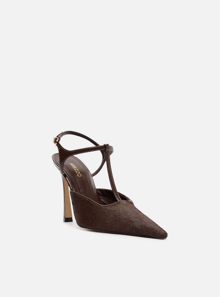 Scarpin Marrom Pelo Salto Alto Aberto Telma