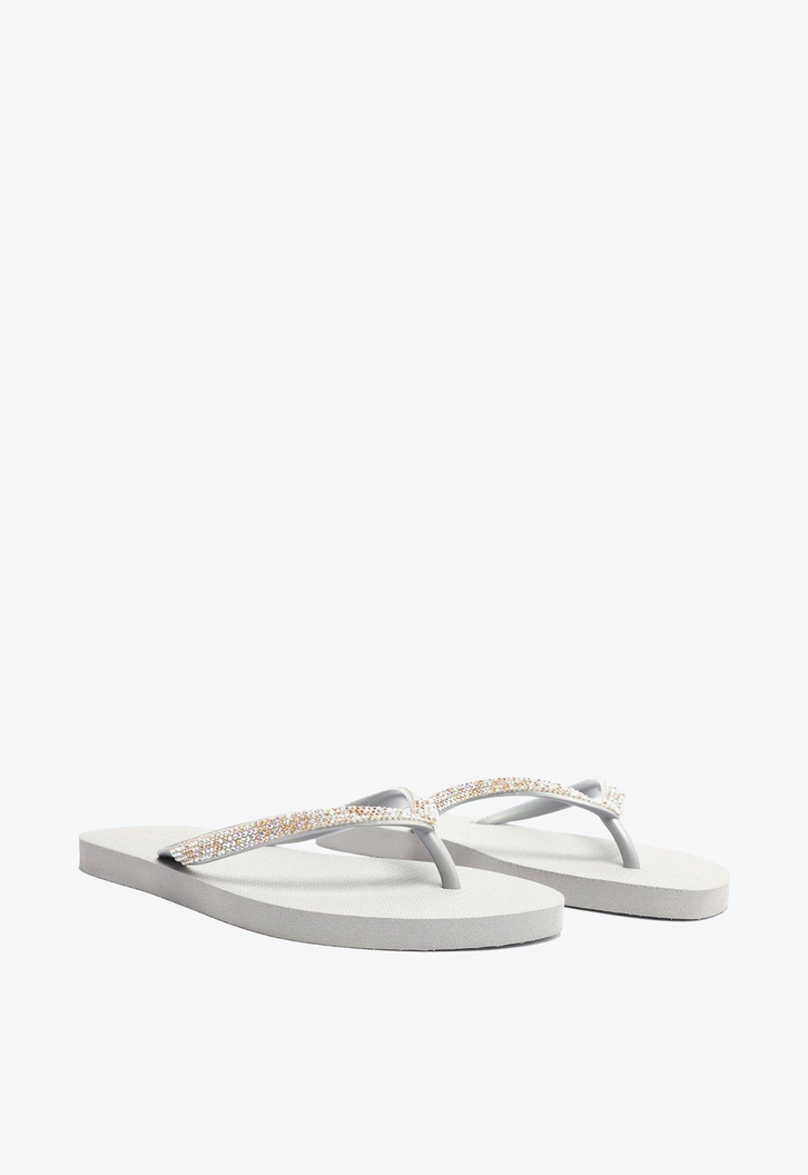 Chinelo De Dedo Prateado Brizza Strass Essential