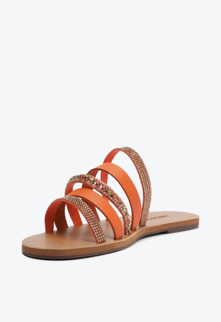 Rasteira Laranja Anacapri Multi Tiras Detalhe Strass
