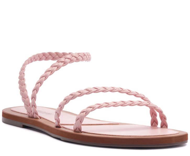 Sandália Rasteira Tiras Trançadas Rosa Chiclete