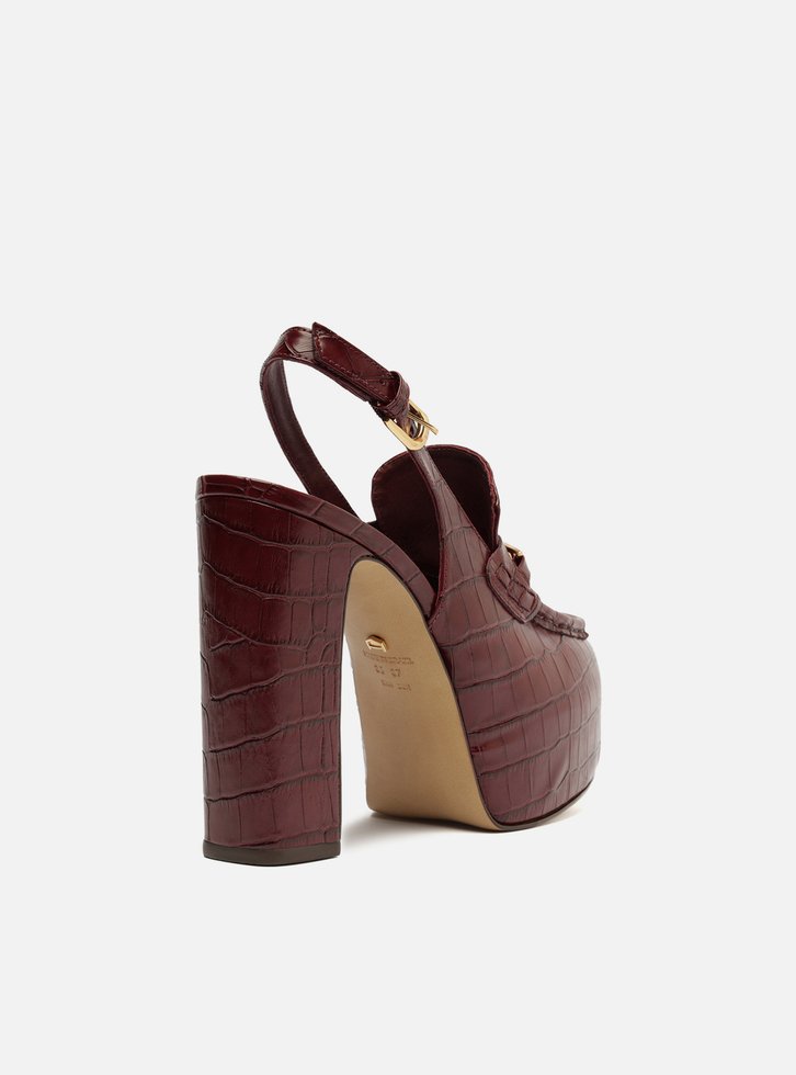 Loafer Vermelho Croco Salto Bloco Meia Pata