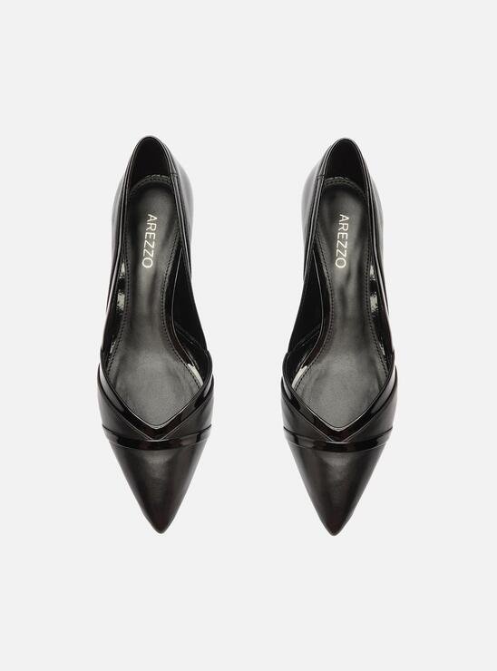SCARPIN PRETO AREZZO COURO VERNIZ SALTO BAIXO BLOCO