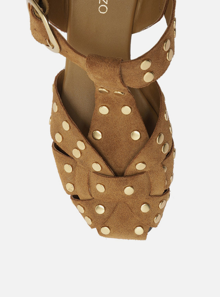 Sandália Bege Suede Rebites Fisherman