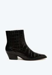 Bota Western Preta Schutz Briani Salto Bloco Baixo Couro Croco