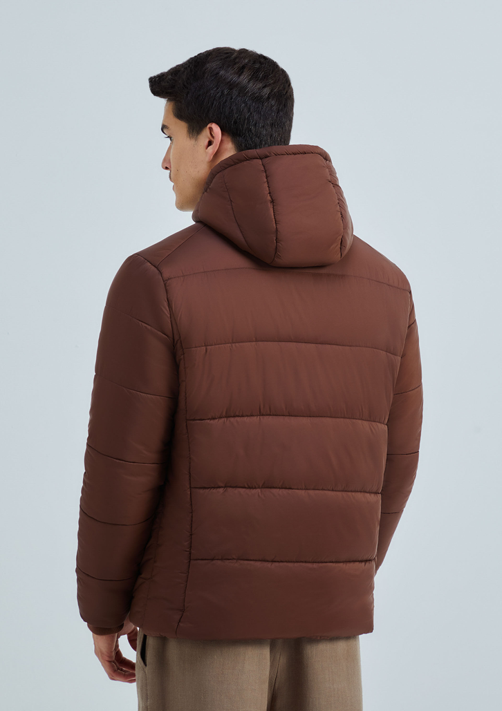Jaqueta Marrom Hering Básica Masculina Puffer Com Capuz