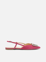Sapatilha Rosa Arezzo Nobuck Bico Fino Slingback Pedraria