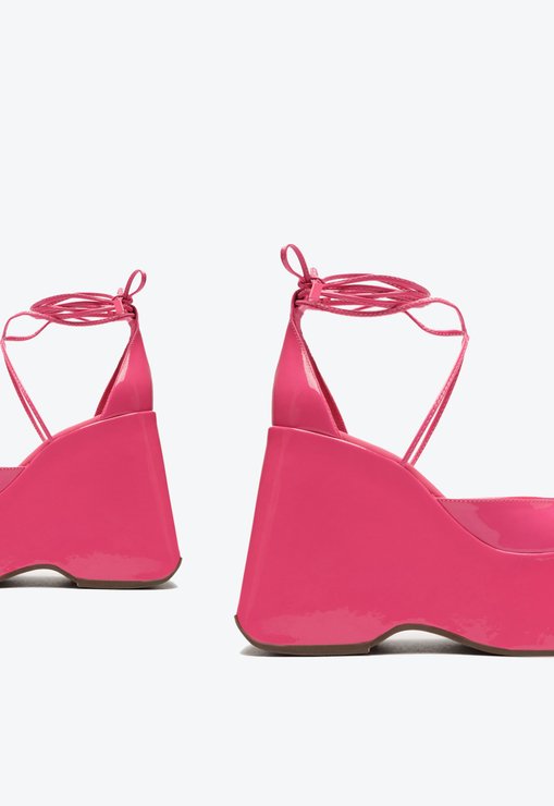 Sandália Plataforma Amarração Mazda Vinil Rosa Pink