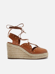 Espadrille Marrom Arezzo Couro Salto Alto Amarração