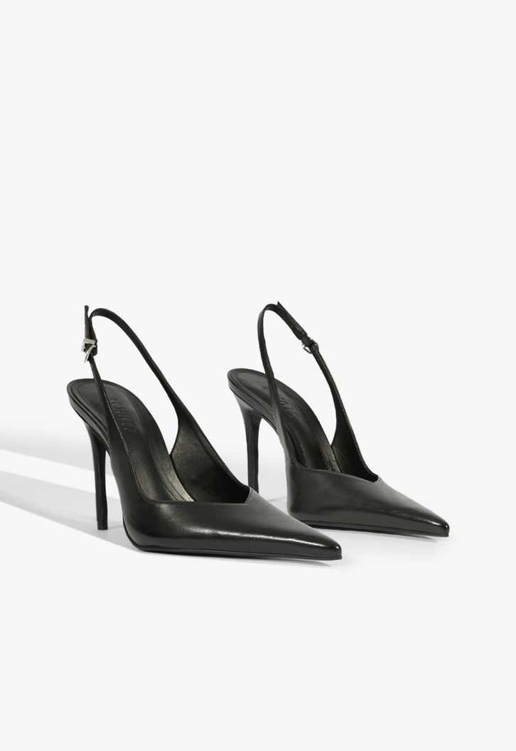 Slingback Couro Salto Alto Fino Preto