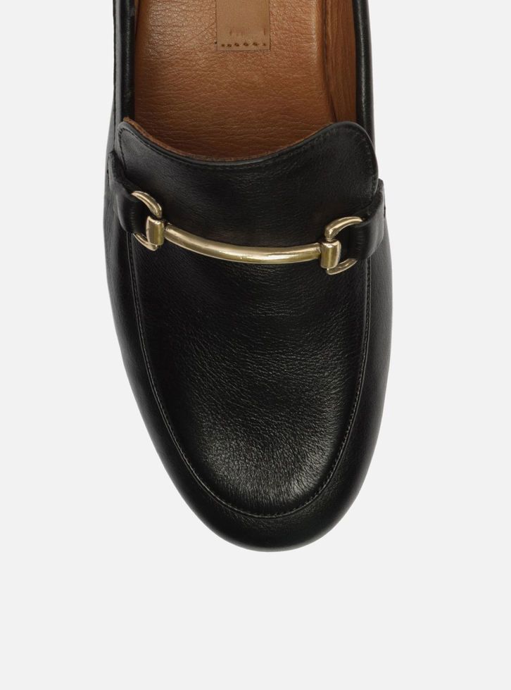 Mocassim Preto Couro Bico Fino Bridão