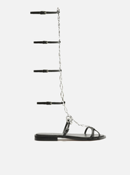 Sandália Rasteira Gladiadora Preta Arezzo Couro Metais Tig