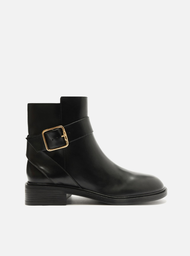 Bota Preta Arezzo Couro Cano Curto Fivela Riding