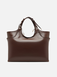 Bolsa Shopping Marrom Couro Grande Detalhe Franjas
