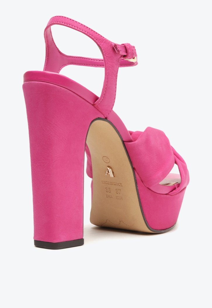 Sandália Meia Pata Rosa Arezzo Nobuck Salto Alto Bloco