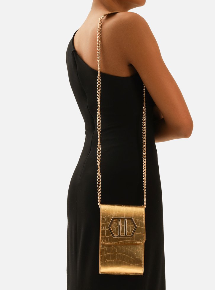 Mini Bag Porta-celular Dourada Arezzo Couro Croco | ZZ MALL