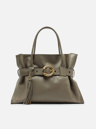 Bolsa Shopping Cinza Couro Isa Grande