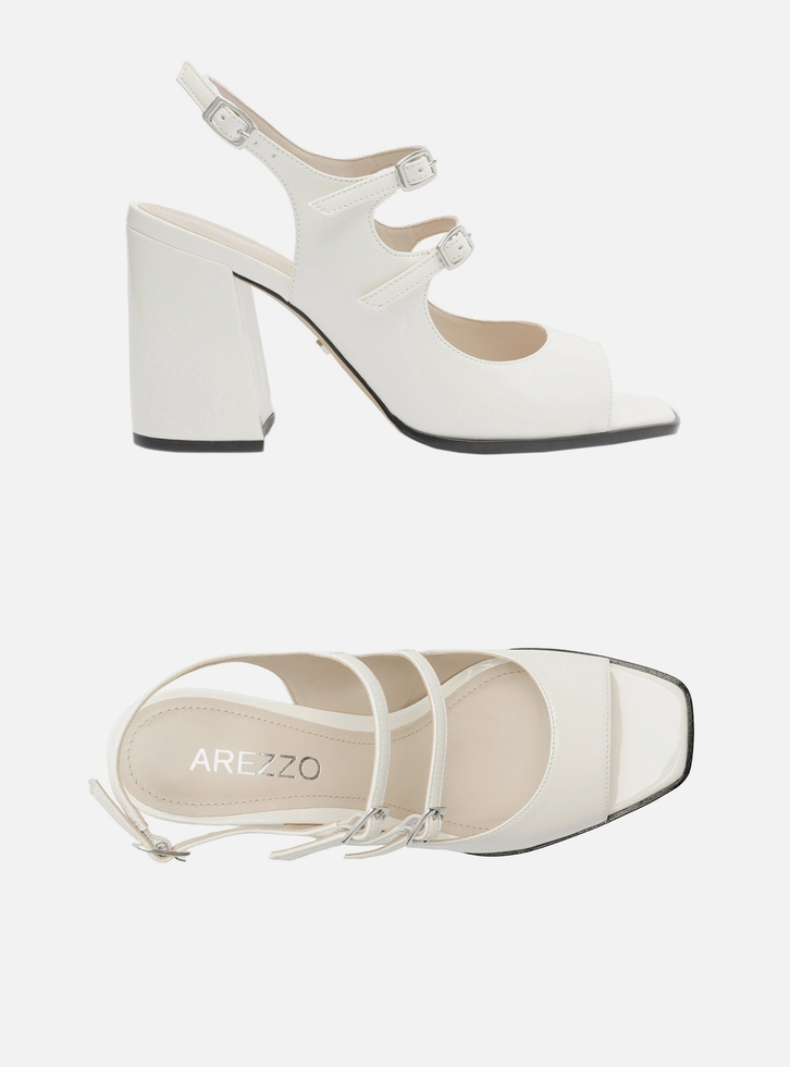 Sapato Branco Arezzo Boneca Verniz Salto Bloco Aberto
