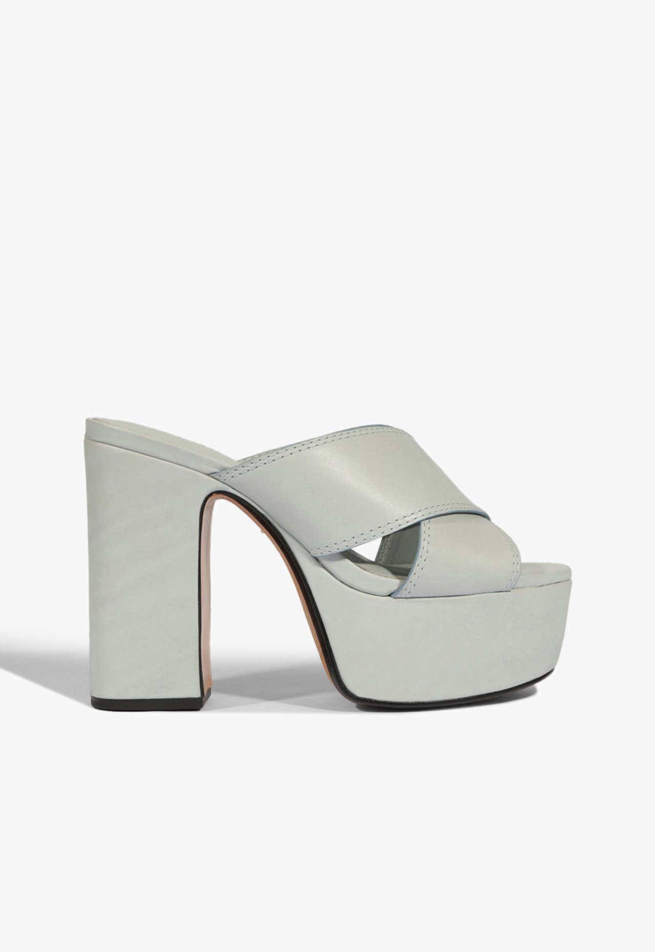 Sandália Plataforma Salto Alto Couro Azul Clara | ZZ MALL