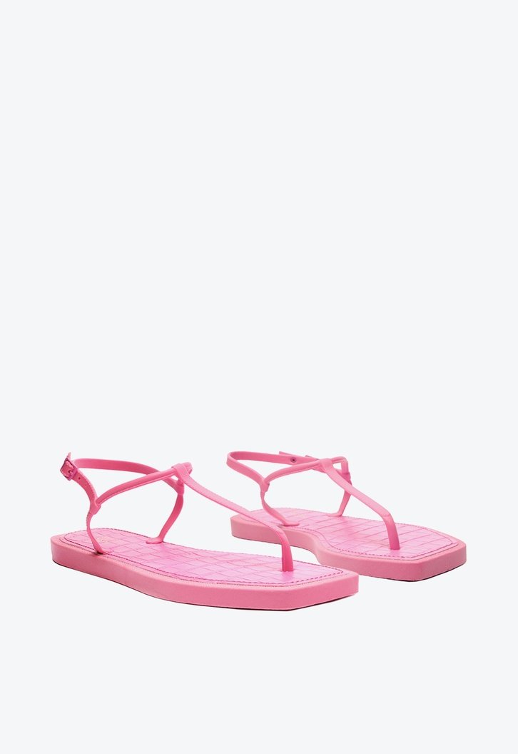 Kit Sandália Rasteira Rosa Square Palmilha Croco e Bag