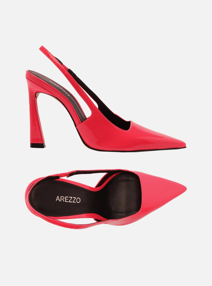 Scarpin Rosa Verniz Bico Fino Slingback Kaia