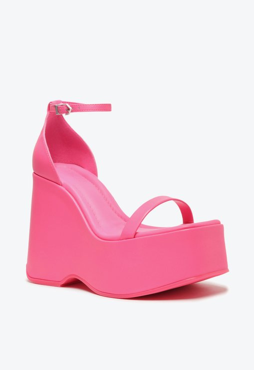 Sandália Plataforma Mazda Couro Rosa Pink