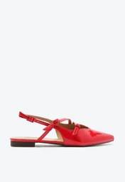 Sapatilha Vermelha Anacapri Slingback Bico Fino Duas Tiras Verniz