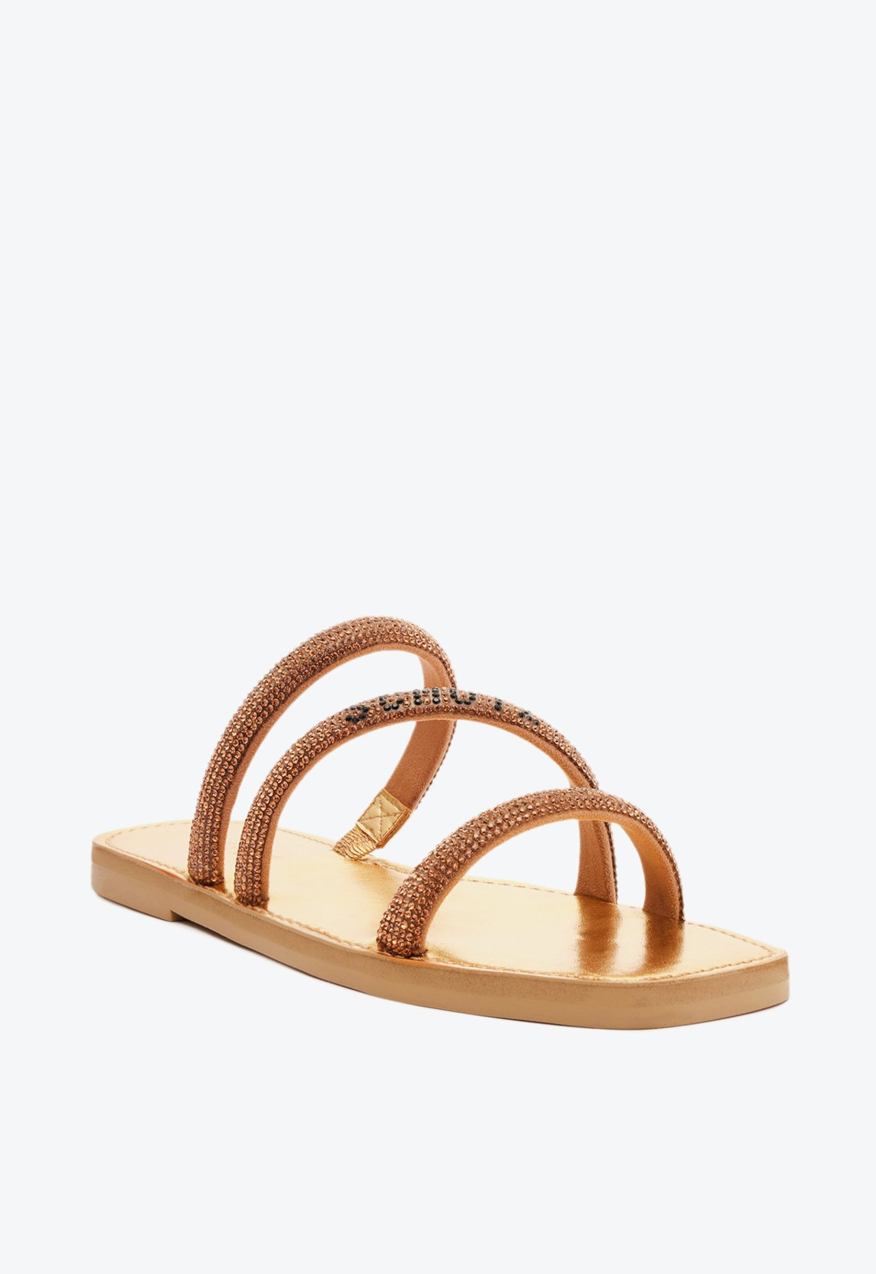 Sandália Rasteira Brilho Schutz Logo Dourada | ZZ MALL